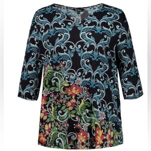 T98 Ulla Popken 5X Women's Plus Size Floral Border Swing Knit Tunic